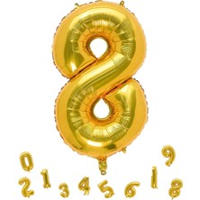 Parti Adresi Rakam Folyo Balon 8 Altın Renk 80 cm - 32"