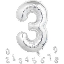 Parti Adresi Rakam Folyo Balon 3 Gümüş Renk 80 cm - 32"