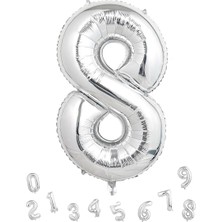 Parti Adresi Rakam Folyo Balon 8 Gümüş Renk 100 Cm - 40"