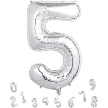 Parti Adresi Rakam Folyo Balon 5 Gümüş Renk 80 cm - 32"