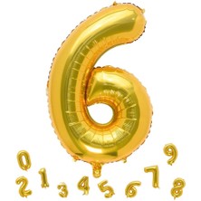 Parti Adresi Rakam Folyo Balon 6 Altın Renk 80 cm - 32"