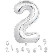 Rakam Folyo Balon Doğum Günü Parti Balonu 2 Gümüş Renk 86 cm 34 Inc
