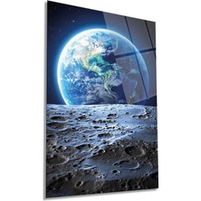 Aydan Dünyaya Bakış Dikey Cam Tablo, Ev ve Ofis Duvar Dekoru, Lüks Hediyelik, Kırılmaz Çizilmez