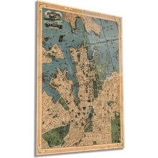 Retro Sidney Haritası Dikey Cam Tablo, Ev ve Ofis Duvar Dekoru, Lüks Hediyelik, Kırılmaz Çizilmez