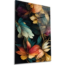 Renkli Vintage Yapraklar Dikey Cam Tablo, Ev ve Ofis Duvar Dekoru, Lüks Hediyelik, Kırılmaz Çizilmez