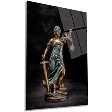 Adalet Heykeli Themis Dikey Cam Tablo, Ev ve Ofis Duvar Dekoru, Lüks Hediyelik, Kırılmaz Çizilmez