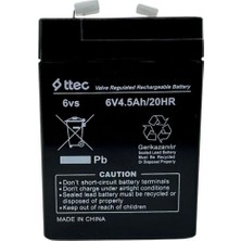 Ttec 6V 4.5AH Akü, 6 Volt 4.5 Amper , 6V 4.5AH , Işıldak, Terazi Aküsü