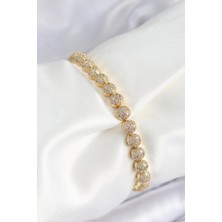 Pirinç Zirkon Taşlı Yarım Topcuk Model Gold Renk Vıp Seri Kadın Bileklik - EBJ250726W36776