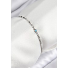 Pirinç Zirkon Taşlı Boncuk Model Ezme Zincir Gümüş Renk Kadın Bileklik - EBJ250726W36900
