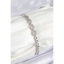 Pirinç Zirkon Taşlı Oval Model Gümüş Renk Kadın Bileklik - EBJ250726W36812