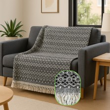 Ilmeki Siyah Renk Destina Koltuk Örtüsü / Yatak Örtüsü / Pike – 170X210 cm – %100 Geri Dönüştürülmüş Iplik – Şık ve Doğal Dokuma – Normal Saçaklı
