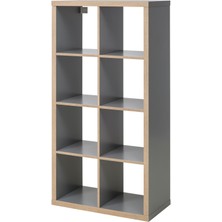 IKEA Kallax Raf Ünitesi 77 x 147 cm Gri Ahşap Görünümlü Açık Duvara Sabitlenebilir