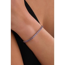 3mm Gümüş Mor Lila Renk Zirkon Taşlı Rodyumlu Su Yolu Bileklik