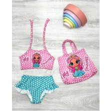 Üç Parça Çantalı Kız Çocuk Fırfırlı Bikini Takım