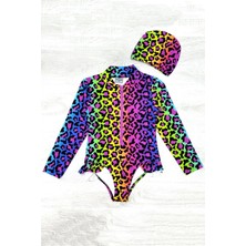 Fırfır Detaylı Leopar Desen Boneli Kız Çocuk Mayo