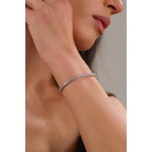 3mm Gümüş Beyaz Zirkon Taşlı Rodyumlu Su Yolu Pırlanta Modeli Bileklik