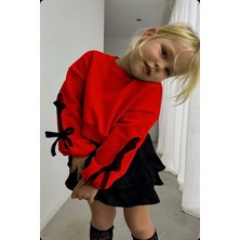 My Kids Wear Kız Çocuk Alt Üst Takımları Siyah - Kırmızı Desenli Uzun Kollu Regular Kalıp