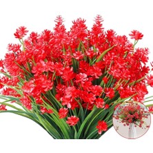 6lı Set Yapay Çiçek Sazlı Lotus Kırmızı Renk 7 Dal Plastik  30CM