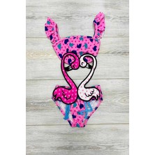 My Kids Wear Kız Çocuk Çizgi Film Maskotlu Deniz Mayosu Pamuk Kumaşlı Renkli Tasarım