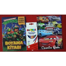 2 Adet Stickerli Boyama Kitabı ve 12 Li Kuru Boya Kalemi (Ninja Kaplumbağalar/ Arabalar)