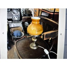 Opalin Camlı Pirinç Gövdeli Avrupa Abajur 36 cm Yüksekliğinde