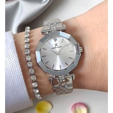 30 mm Kesme Camlı, Taşlı, 3 Atm Su Geçirmez Metalik Kadın Kol Saati, Taşlı Bileklik Hediyeli