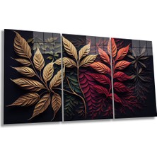 Renkli Sonbahar Yaprakları 3 Parça Set Cam Tablo, Ev ve Ofis Duvar Dekoru, Lüks Hediyelik