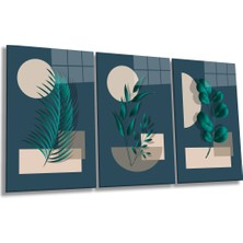 Soyut Modern Geometrik Yapraklar 3 Parça Set Cam Tablo, Ev ve Ofis Duvar Dekoru, Lüks Hediyelik