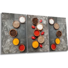 Soyut Renkli Baharat Çeşitleri 3 Parça Set Cam Tablo, Ev ve Ofis Duvar Dekoru, Lüks Hediyelik