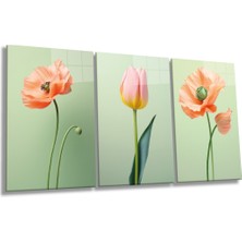Gelincikler ve Lale 3 Parça Set Cam Tablo, Ev ve Ofis Duvar Dekoru, Lüks Hediyelik