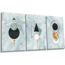 Modern Geometrik Çizimler Kombin 3 Parça Set Cam Tablo, Ev ve Ofis Duvar Dekoru, Lüks Hediyelik