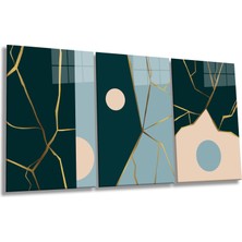 Gold Altın Detay Modern Illüstrasyon 3 Parça Set Cam Tablo, Ev ve Ofis Duvar Dekoru, Lüks Hediyelik