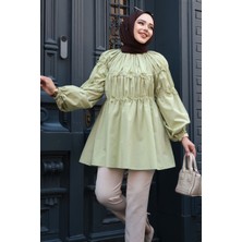 Büzgü Detaylı Çağla Yeşili Tesettür Tunik 101033CY