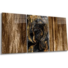 Gold Altın Kahverengi Detaylı Kombin 3 Parça Set Cam Tablo, Ev ve Ofis Duvar Dekoru, Lüks Hediyelik