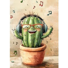 Bedeko Müzik Dinleyen Kaktüs Ahşap Tablo