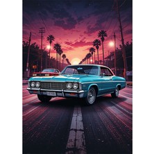 Bedeko Mavi Klasik Araba Ahşap Tablo