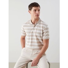 Lcwaıkıkı Classic Bej Polo Yaka Kısa Kollu Çizgili Erkek Tişört