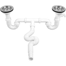 Gama S Çiftli Çöpmak Sifonu Körüklü Derin Taşmasız Çiftli Lavabo Gideri