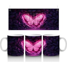 Karanlıkta Parlayan Pembe Kelebek - Baskılı Kahve Kupası