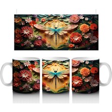 Turuncu ve Kırmızı Çiçeklerle Süslenmiş Yusufçuk – Baskılı Kupa Bardak