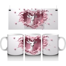 Kalplerle Süslenmiş Zarif Geyik – Baskılı Kahve Kupası