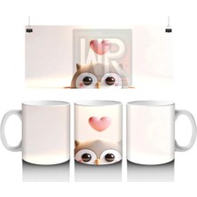 Kalpli Fon Üzerinde Sevimli Kulakları Düşük Köpek Yavrusu - Baskılı Kahve Kupası