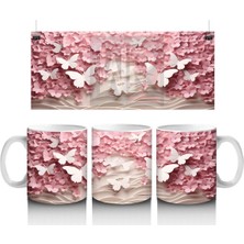 Yumuşak Pembe Yapraklar Arasında Kelebek – Baskılı Kahve Kupası