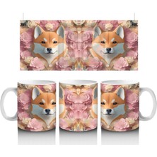 Kalpli Fon Önünde Sevimli Tilki Çifti – Baskılı Kahve Kupası