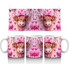 Pembe Kurdeleli Romantik Inek Deseni - Baskılı Kahve Kupası