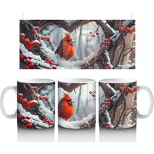 Karla Kaplı Dallar Üzerinde Kardinal Kuşu – Baskılı Kahve Kupası