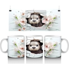 Beyaz Çiçekler Arasında Sevimli Su Samuru – Baskılı Kahve Kupası