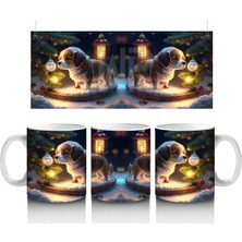 Yılbaşı Temalı Işıklarla Süslenmiş Köpekler – Baskılı Kahve Kupası