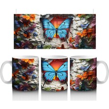 Granit Doku Üzerinde Mavi Kelebek – Baskılı Kahve Kupası