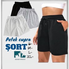 Lastikli Yırtmaçlı Cepli Kadın Şort-L